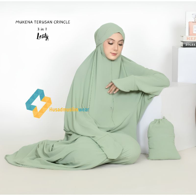 Mukena Crincle Terusan 3in1 Mukena Crincle Airplow / Mukena Traveling