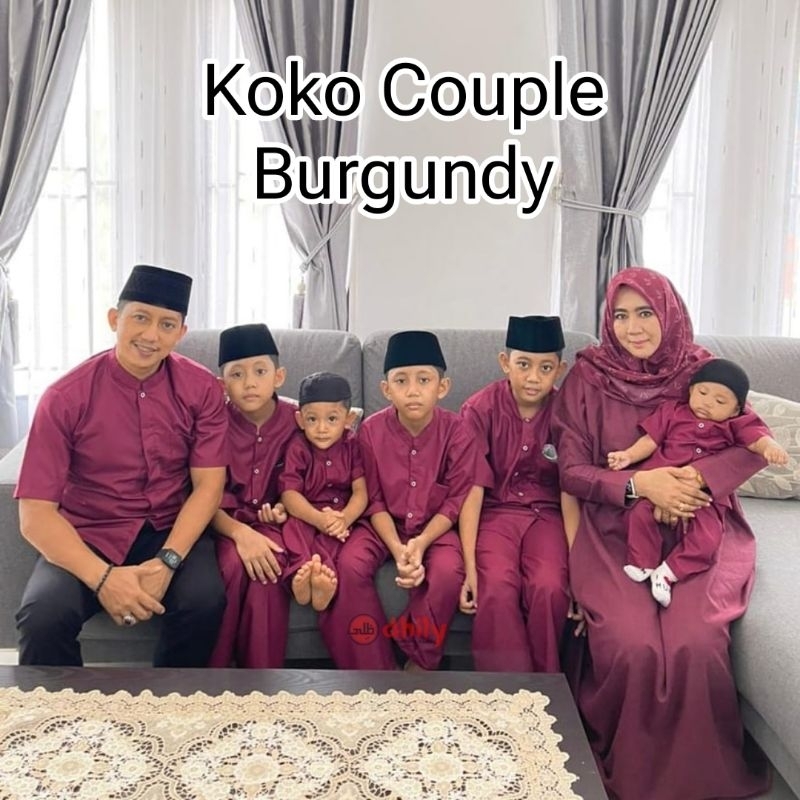 DHILY Baju koko couple ayah anak BURGUNDY, kemeja koko couple ayah anak, baju koko anak