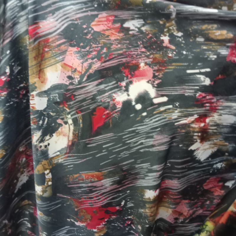 Kain - Kain Satin Silk Motif Abstrak Import - Kain Satin Silk - Kain Meteran | Harga Per Setengah Me