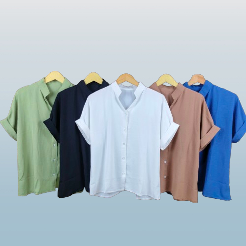 Kemeja Polos Wanita Lengan Pendek Oversize Crincle Airflow Premium Putih Hitam