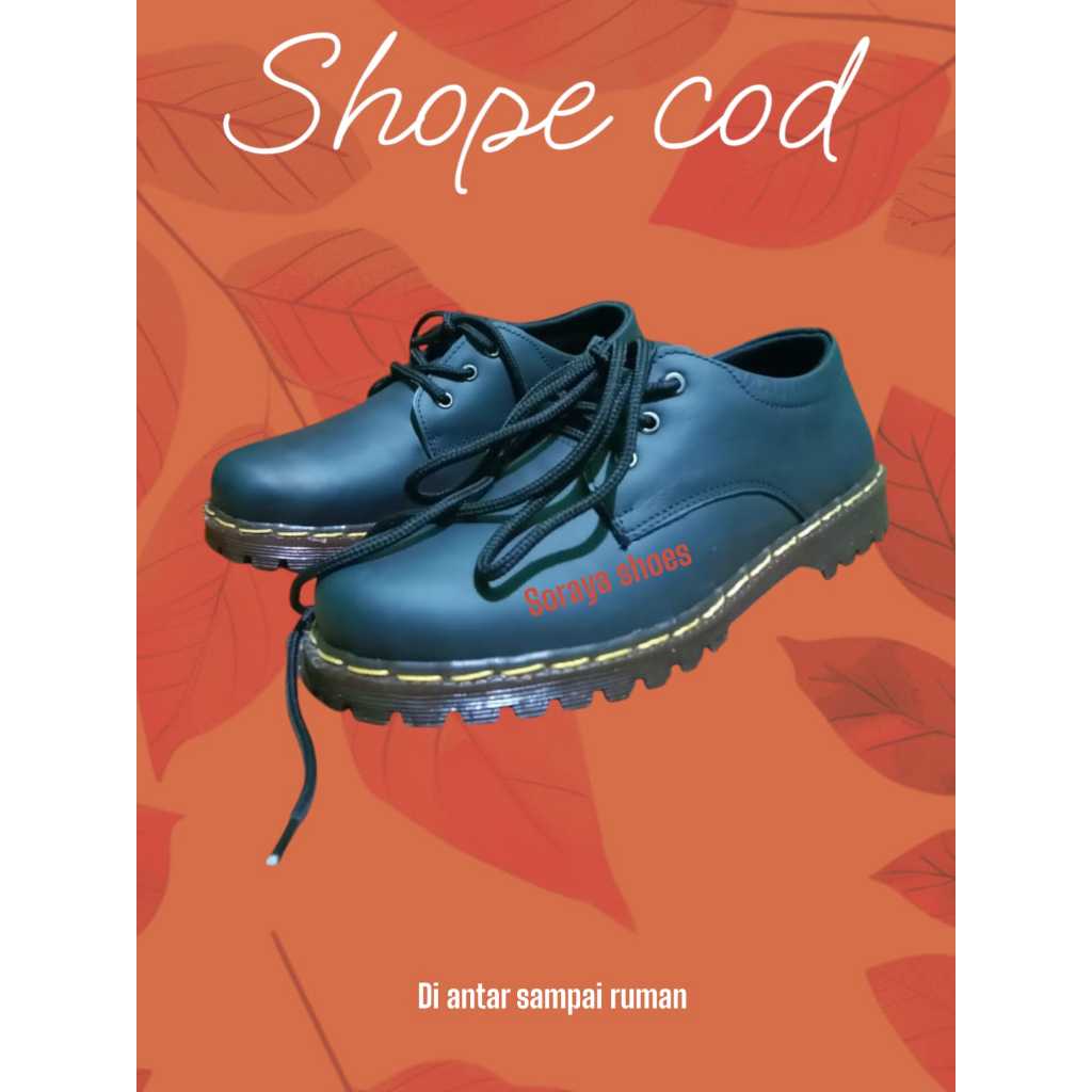 sepatu docmart pria kulit pendek hitam ujung besi