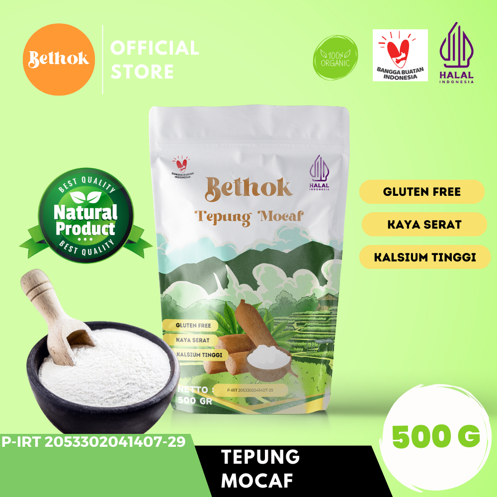 

Bethok Tepung Mocaf Premium Grade A Sudah BPOM-PIRT - Gluten Free Ukuran 500 Gram