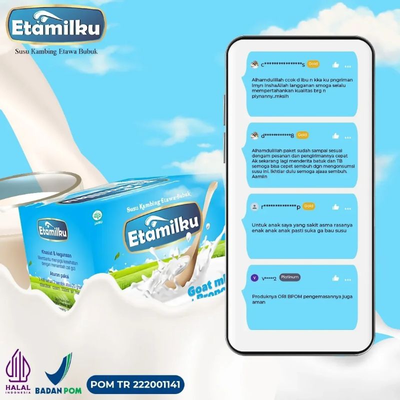 

ETAMILKU - Susu Kambing Etawa Bubuk ETAMILKU BPOM Asli | Goat Milk plus Propolis Beepollen Madu [gratis ongkir]