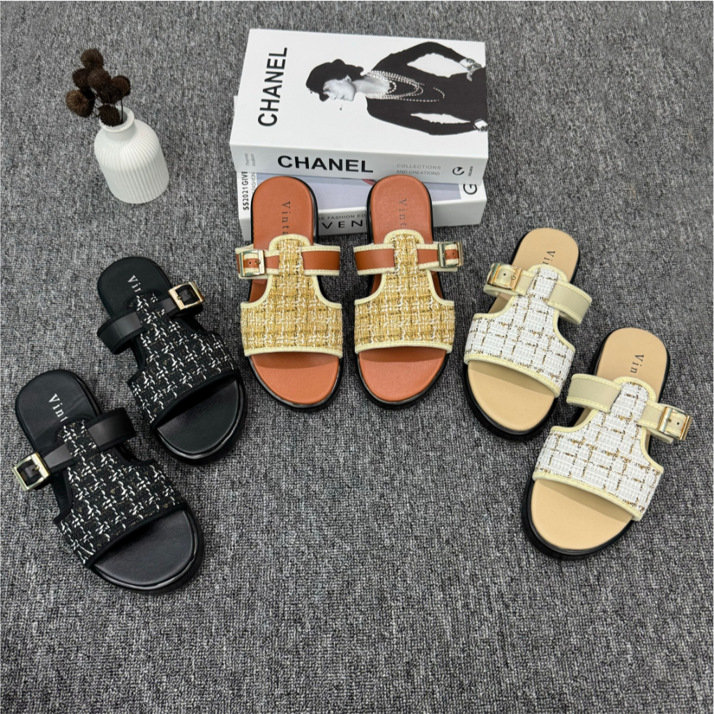 Vintage Sandal Wanita Tali Motif Rajut Sandal Slop Wanita Rajut Kekinian Korean Wanita