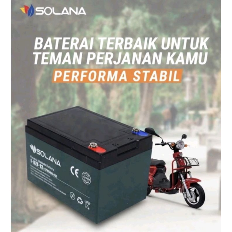 AKI BATERAI SEPEDA LISTRIK SELIS EVB 6DZF12 12v 12ah DEEP CYCLE SOLANA 12V 12AH AKI SEPEDA LISTRIK U