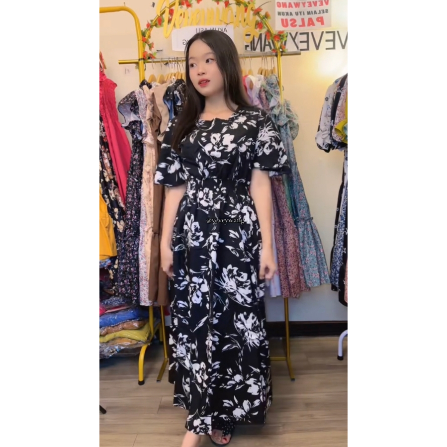 Dress Bunga Lengan Pendek/Dress Model Mid Length Ala Korea