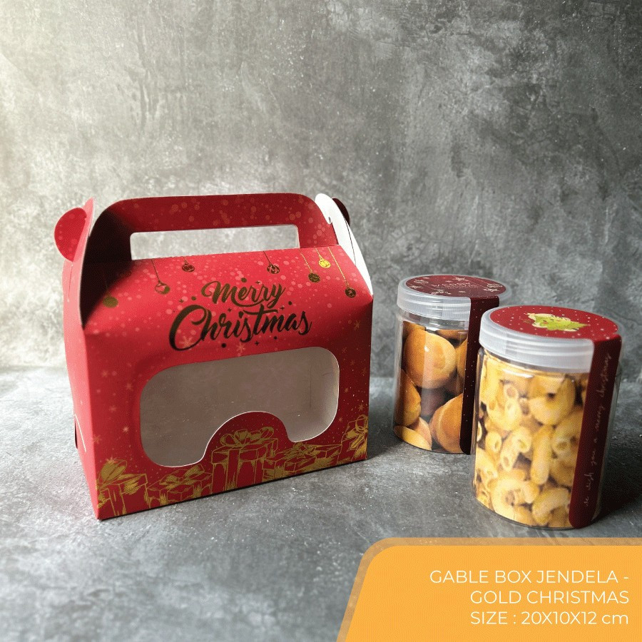 5 Pcs Jasper Gable Box Hampers Cookies Toples Isi 2 Packaging Golden Christmas Ukuran 20 x 10 x 12cm