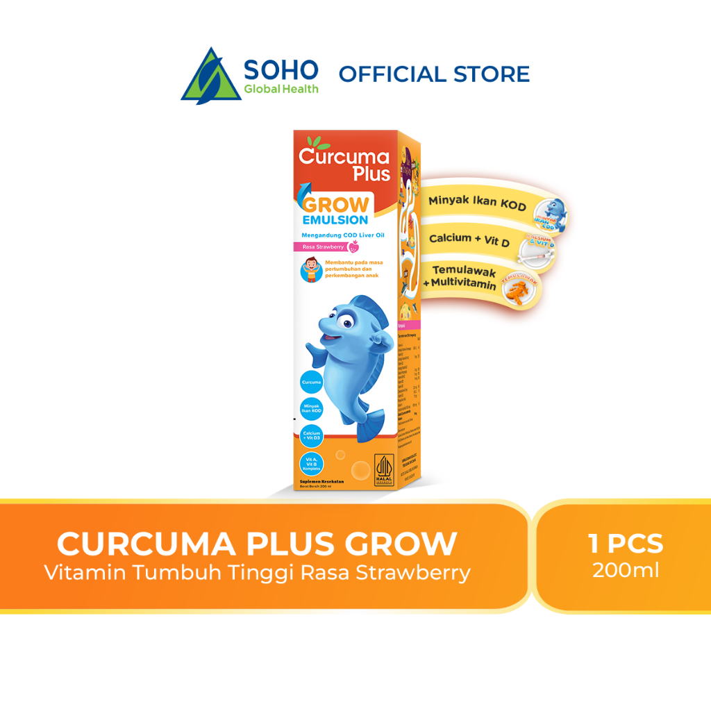Curcuma Plus Grow Emulsion Suplemen/Vitamin Anak Untuk Pertumbuhan dan Nafsu Makan Anak Rasa Strober