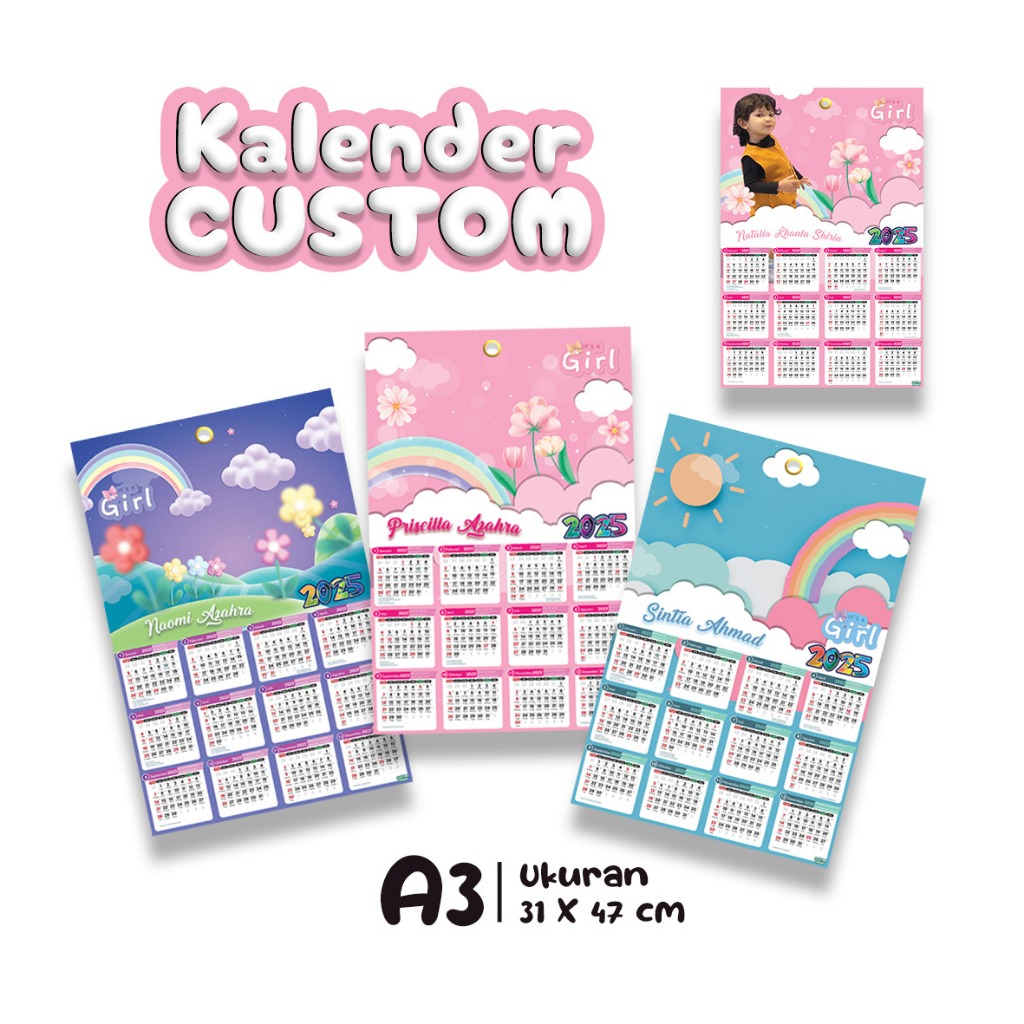 

Kalender Anak Dingding 2025 Custom Nama + Foto Desain Modern Elegan , Gambar Lebih Fress Varian Anak Perempuan