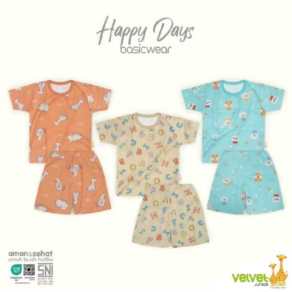 3Pcs Velvet junior Setelan Pendek Oblong Kancing Pundak Motif Terbaru