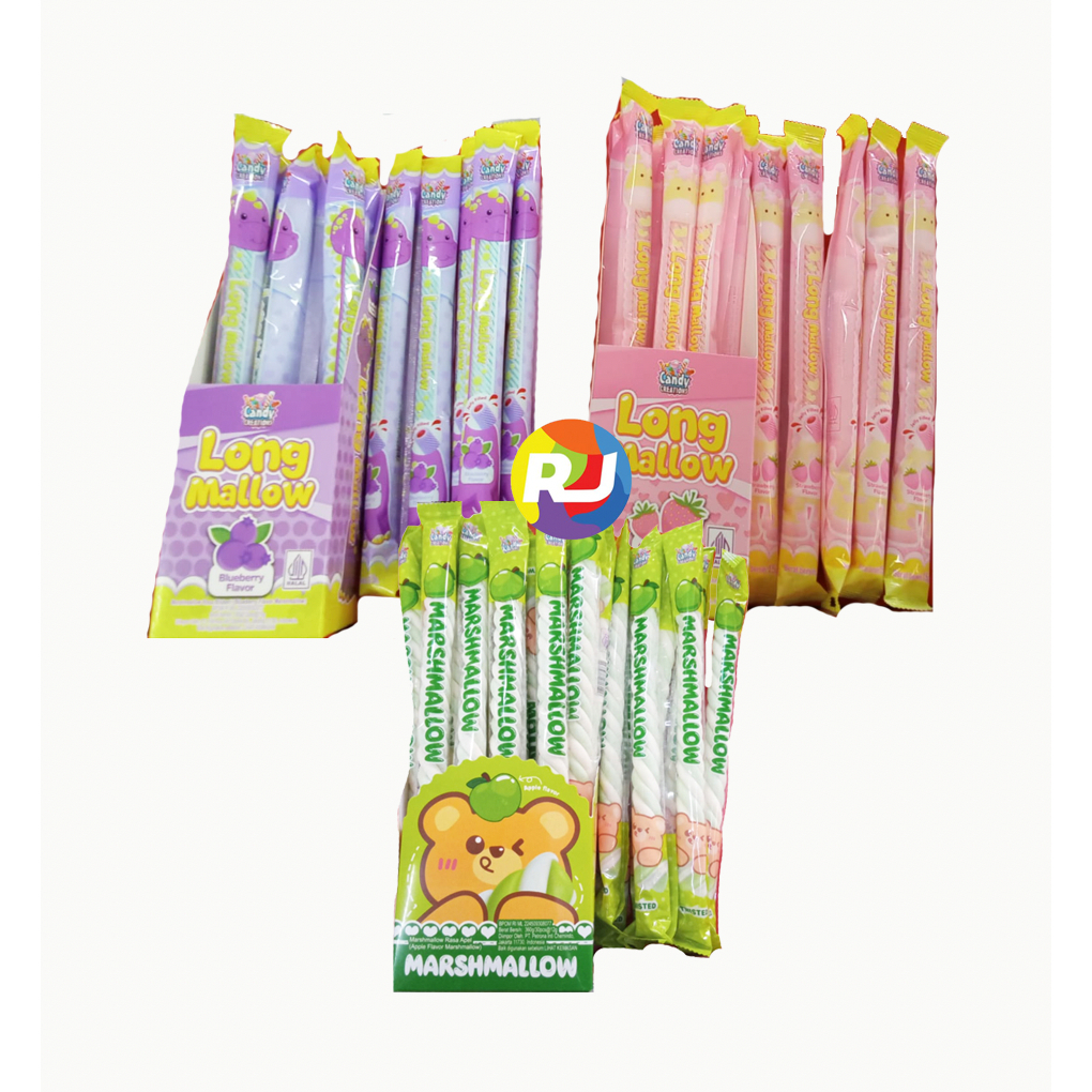 

JUAL PER 10PCS - Mellow Marshmallow Long Mallow Candy 15gr - Strawberry / Blueberry / Apple Bear