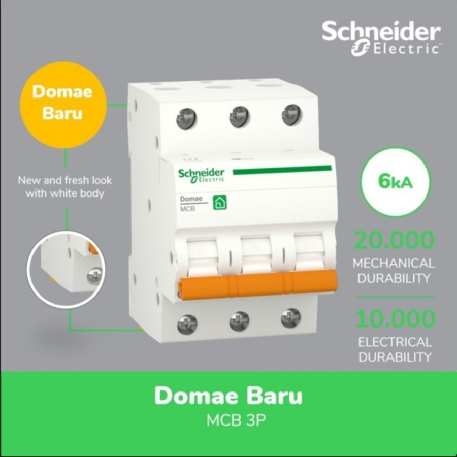 Mcb Schneider New Domae ORIGINAL 1000% 3phase 6A 10A 16A 20A 25A 32A 40A 50A 63A 3P