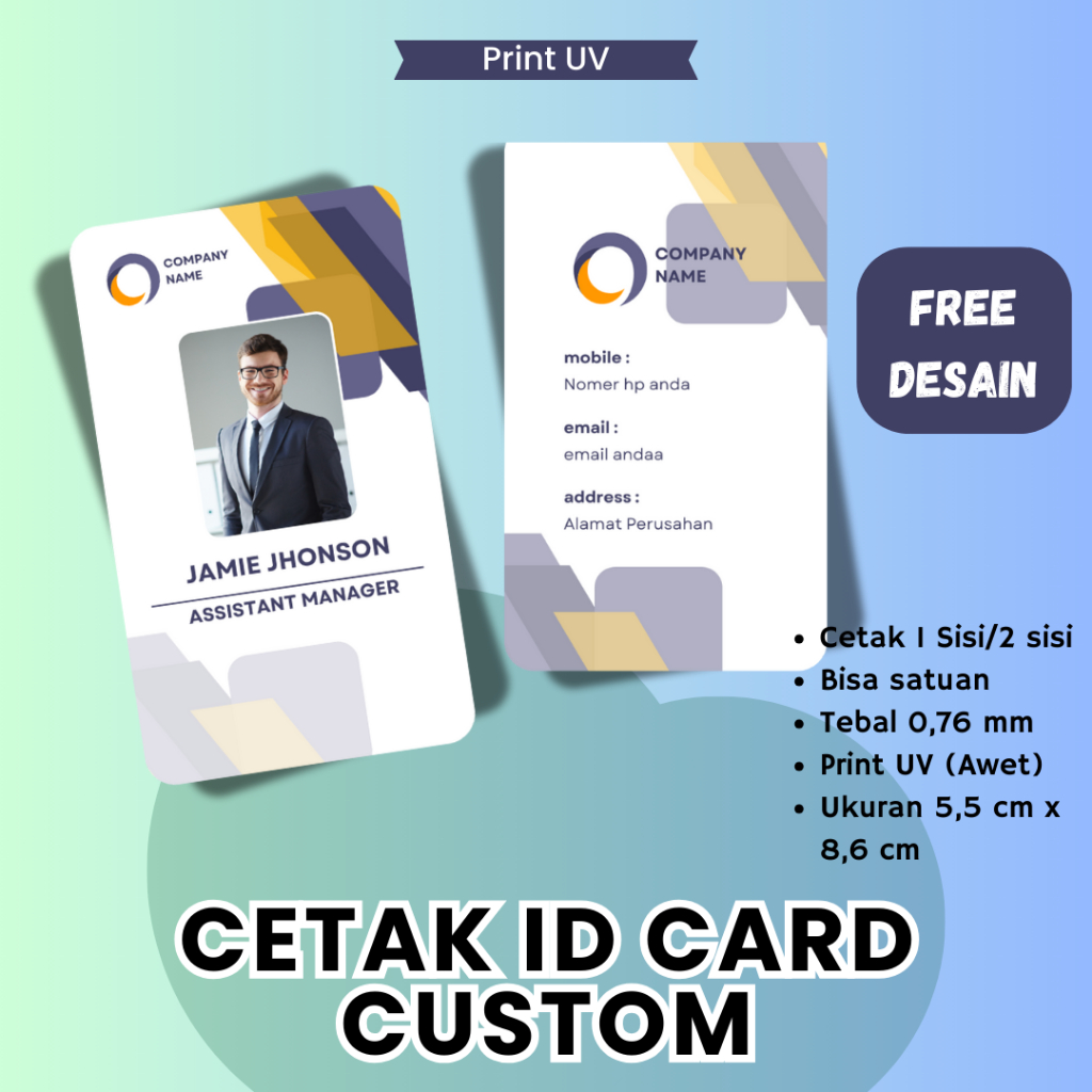 

Cetak Custom ID CARD PVC untuk Kartu Pegawai Pelajar Pengenal Member KKN MPLS Kantor Bisa Satuan