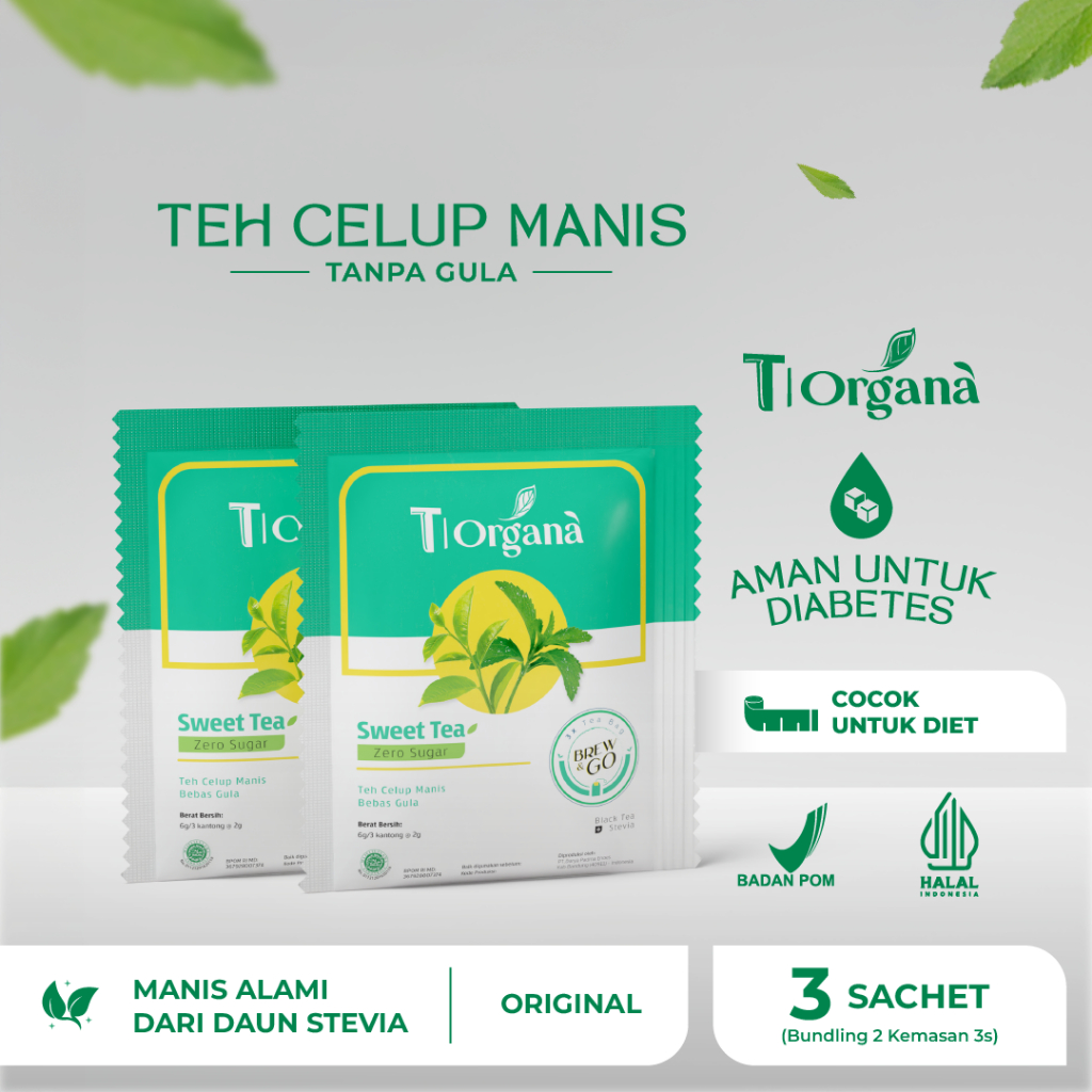 

T|Organa - Teh Stevia Teh Manis Tanpa Gula Bundle 2 Sachet Isi 3 Tbag