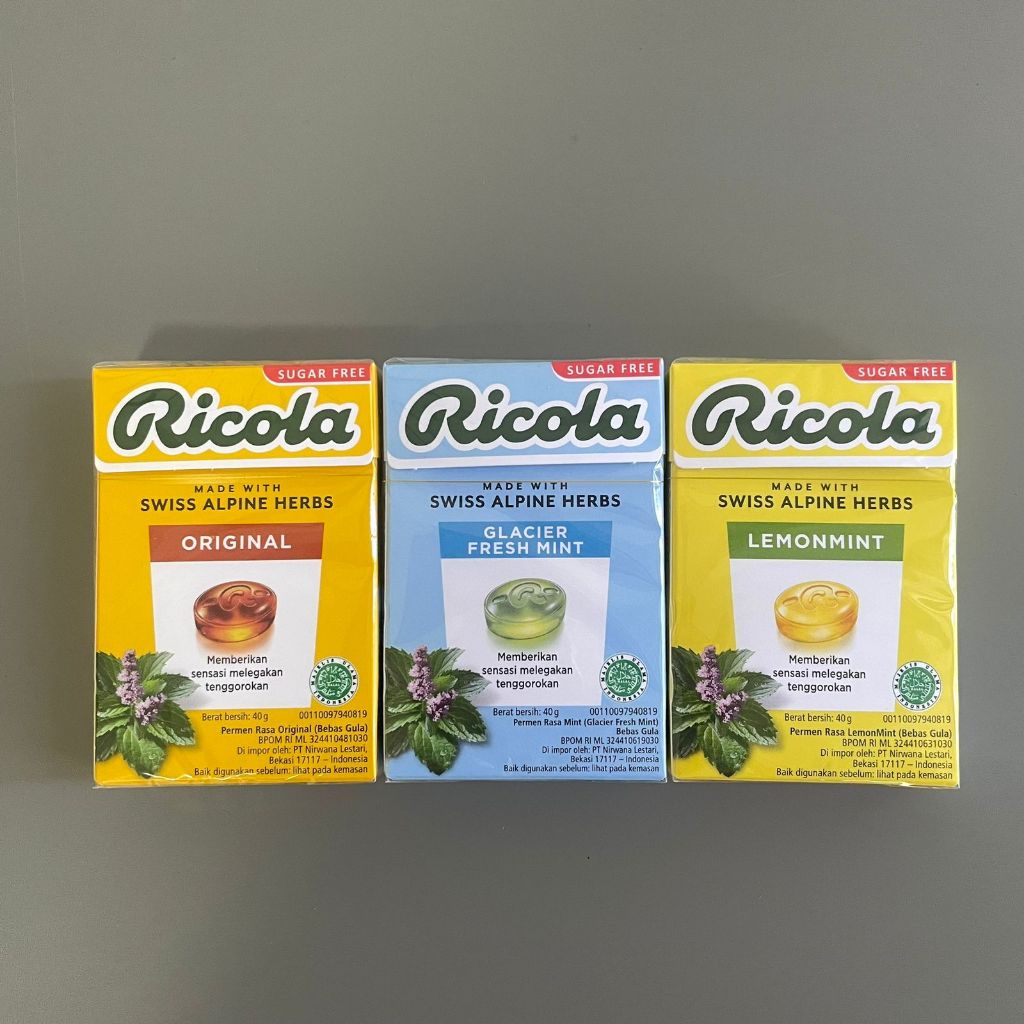 

RICOLA 40 GRAM PERMEN SWISS ORI HERB - LEMON MINT - GLACIER PERMEN DALAM KOTAK