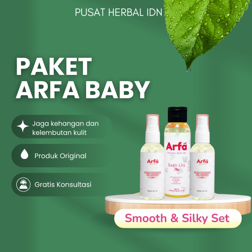 ARFA SMOTH & SILKY SET - 2 Botol Arfa baby Hair Serum + 1 Botol Arfa Baby Oil