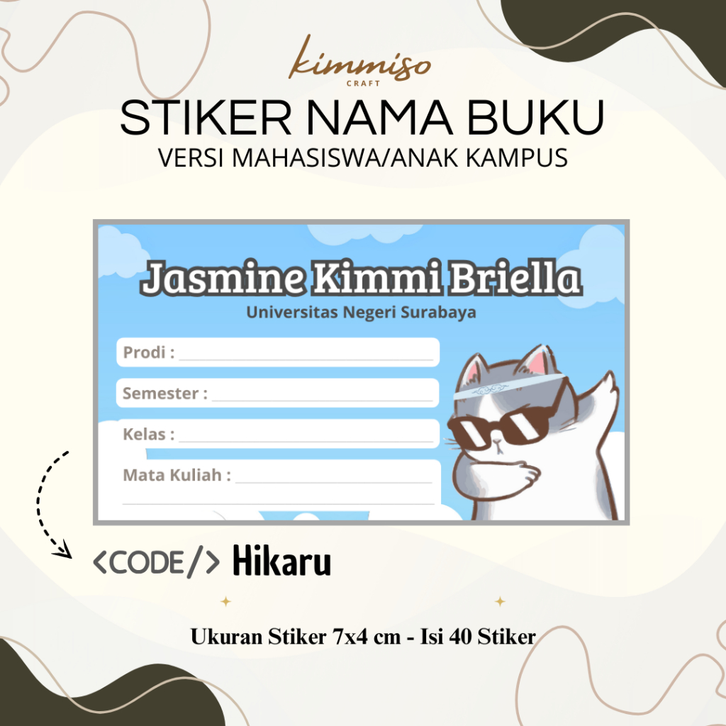 

[Kimmiso] Isi 40 Pcs Stiker Nama Buku Versi Mahasiswa - HIKARU