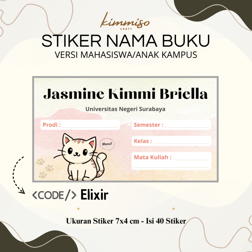 

[Kimmiso] Isi 40 Pcs Stiker Nama Buku Versi Mahasiswa - ELIXIR