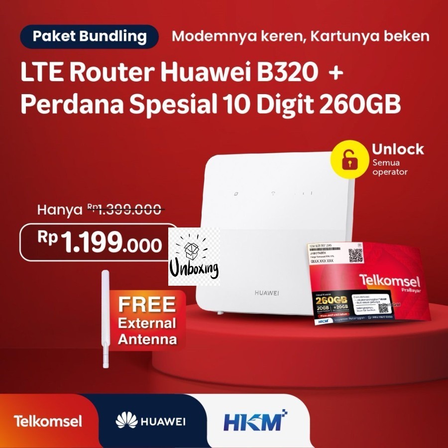 Huawei B320 Modem Router Wifi 4G Unlock All Operator Free Kuota Telkomsel 260GB