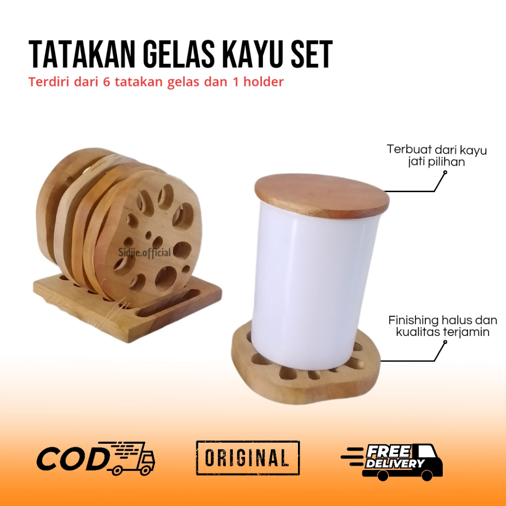 tatakan gelas kayu jati 1 set 6 pcs | tatakan gelas kayu jati 1 set