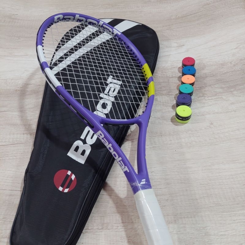 raket tenis lapangan purple import siap smash tas + grip
