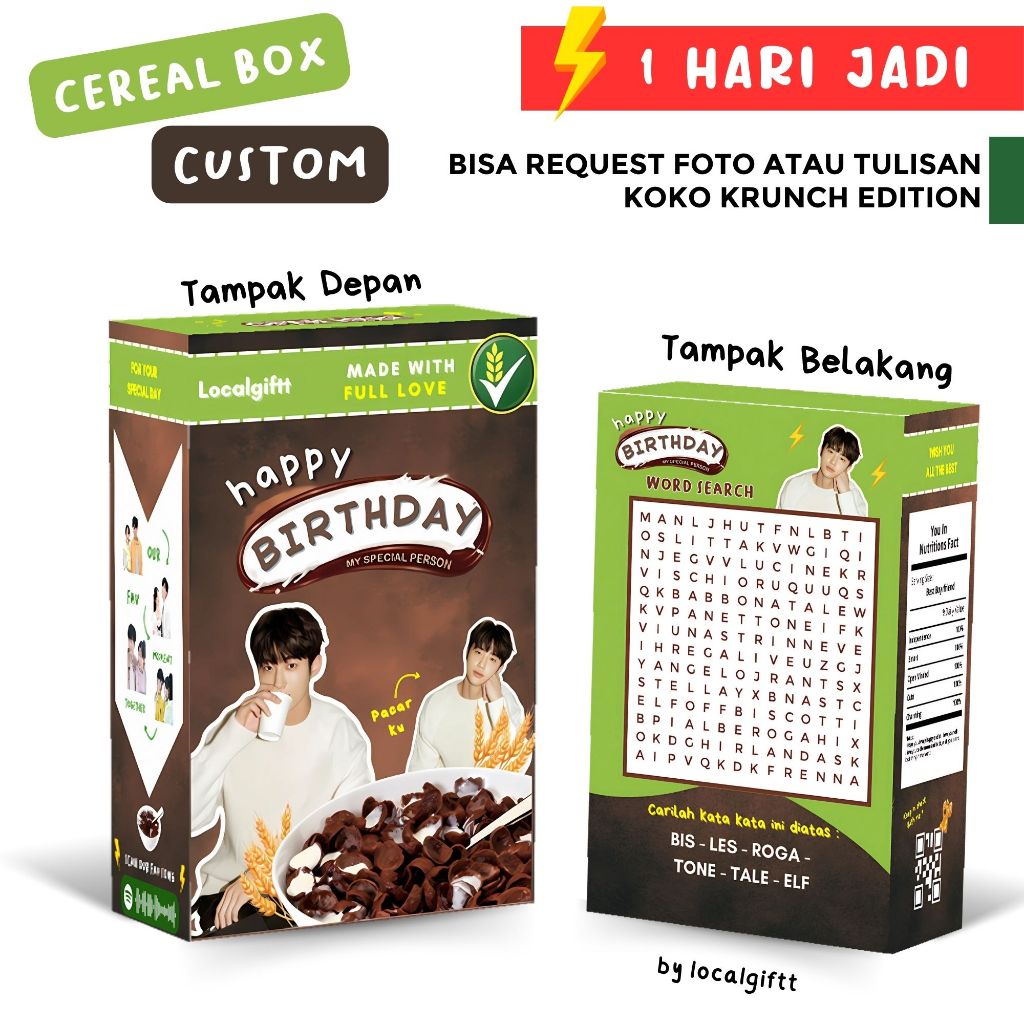 

cereal box custom edisi koko krunch | giftbox custom |cereal gift box | kado lucu | kado ulang tahun | sereal box