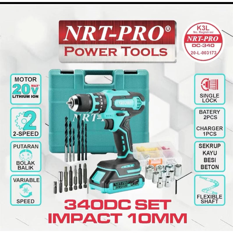 Bor Cordless NRT PRO 20V 20Volt DC-340 NEW Beton Impact Drill Bor Baterai Cas
