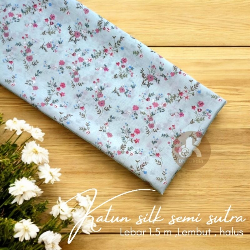 kain katun silky sutra motif bunga / kain katun semi sutra premium / kain katun silky / kain mukenah