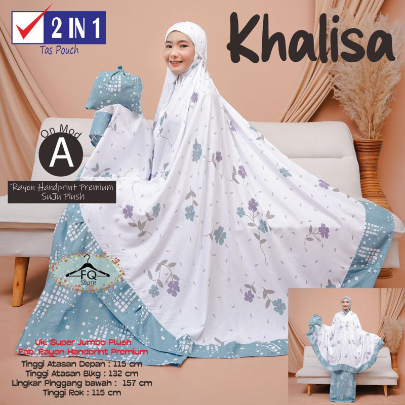 Mukena khalisa 2in1 dewasa tarawih lebaran cantik jumbo 2 in 1 resleting leher kepala adem rayon han