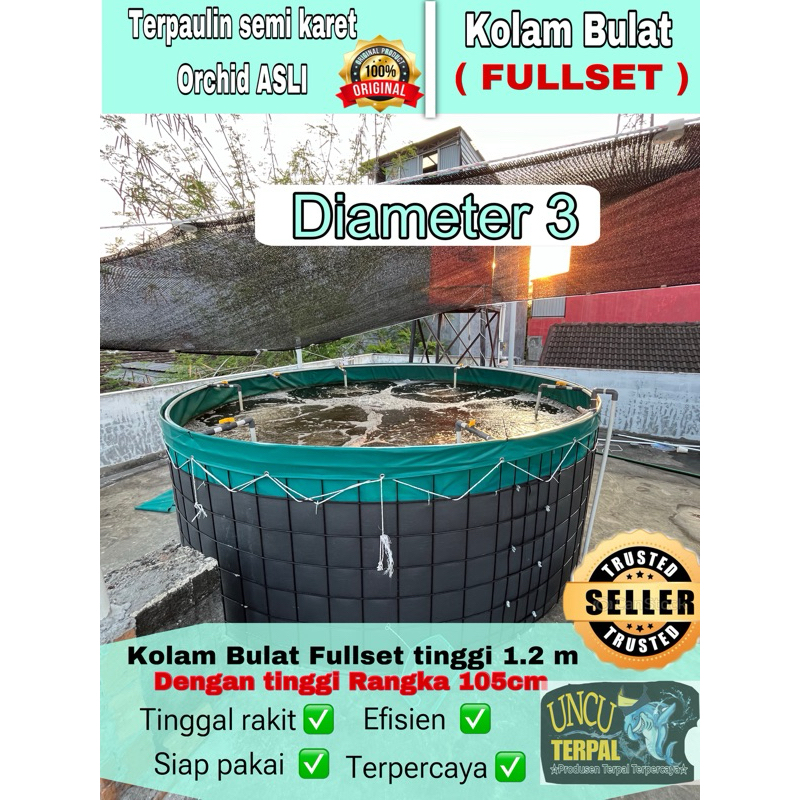Kolam Terpal Bulat Fullset Diameter 3 tinggi 1,2 Merk Orchid kolam terpal Ikan D3 Siap Pakai