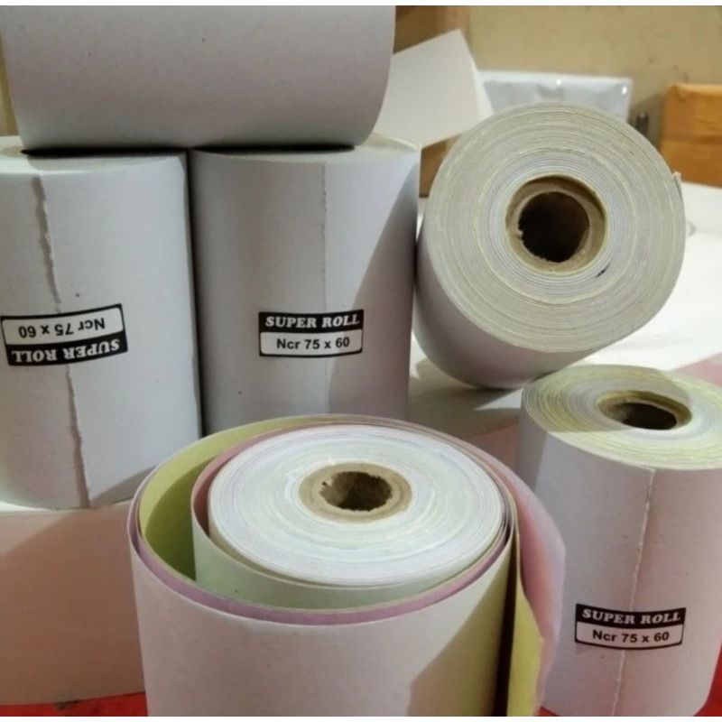 

Kertas kasir NCR 3PLY 75×60/3Rangkep putih merah&kuning paket 10Roll