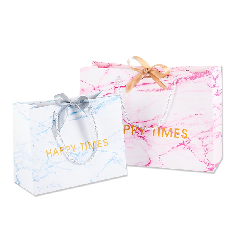 

[1PCS] Paper Bag Marble 2 Ribbon Happy Times dengan FREE Pita Motif Emas atau Silver atau Merah