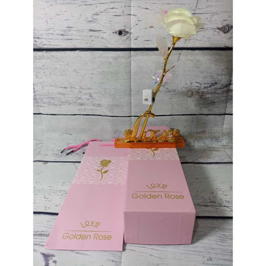 Bunga Mawar Dekorasi Glow in The Dark Rose Love Stand RGB LED Warna Putih