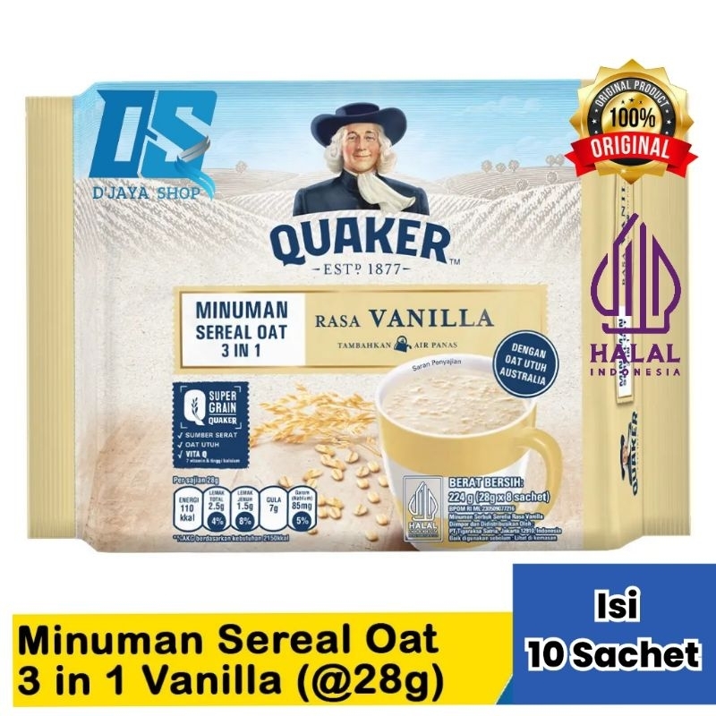

Quaker 3In1 Vanilla Minuman Sereal Oat Renceng Isi (28g × 10 Sachet)