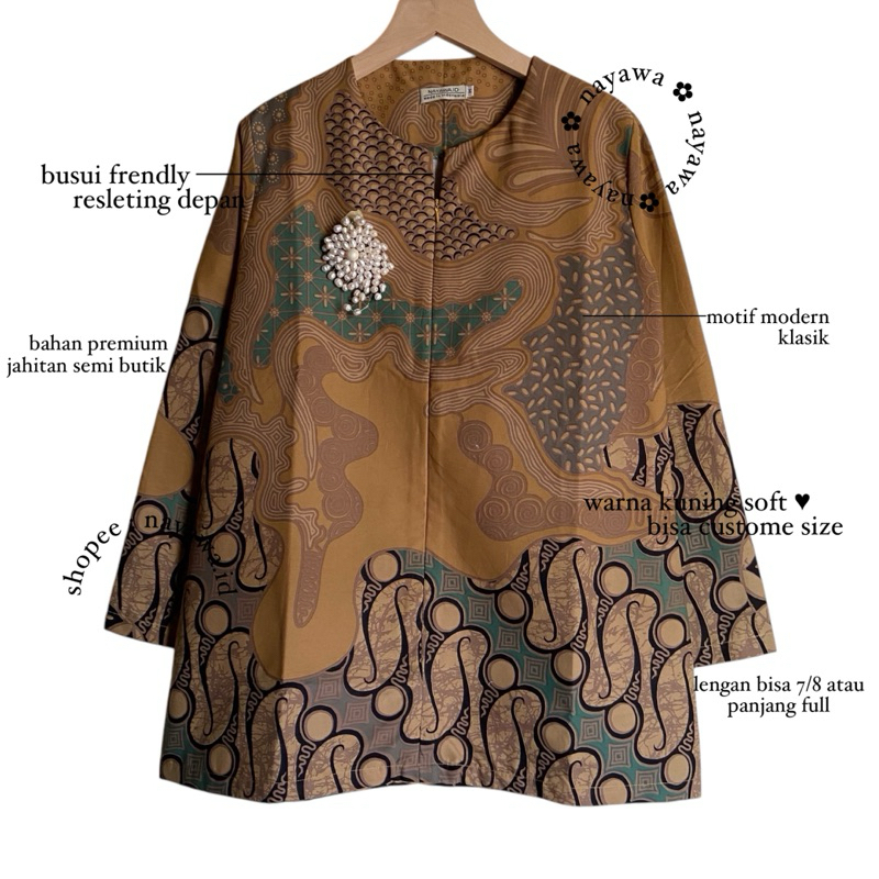 Batik Nayawa Deyya Blouse Batik Modern Batik Wanita Atasan Blouse Wanita Warna Kuning Hijau Batik So