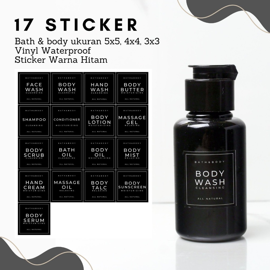 

Stiker Bath & Body , Vinyl Doff Waterproof, 17 pcs/set, ukuran 5x5 , 4x4 , 3x3 cm
