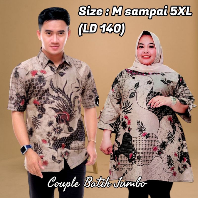 Baju Batik Couple Wanita Atasan Tunik Jumbo Big Size XXXXL Ld 140 Kekinian Modern Murah