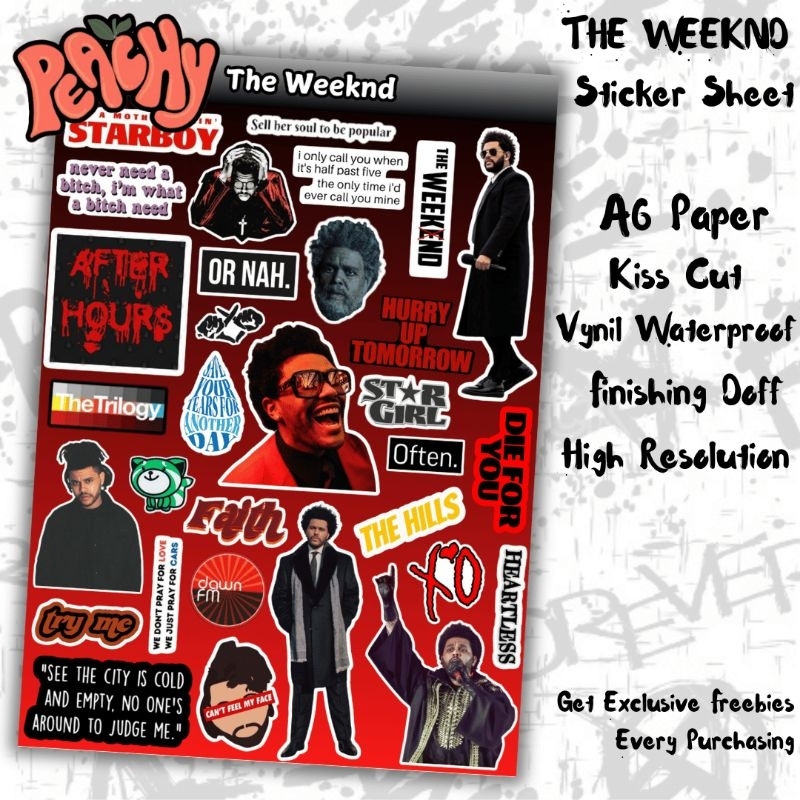 

The Weeknd Sticker Pack | Sticker Vynil | sticker Waterproof | sticker sheet | sticker band | sticker tumbler | stiker anti air | sticker music | sticker HP laptop | sticker murah | stiker aesthetic | sticker helm | kiss cut | sticker A6 | stiker skena