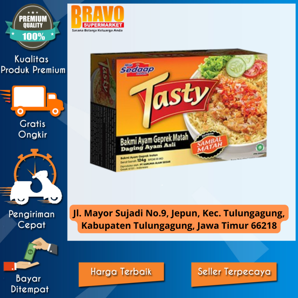 

Bravo Supermarket Tulungagung - Sedaap Tasty Mie Instan Bakmi Ayam Geprek Bag 124 gr