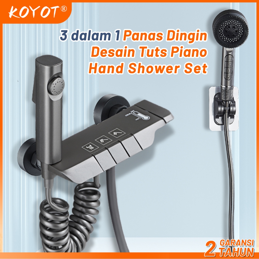 KOYOT Desain Tuts Piano Kran Hand Shower Set Panas Dingin Abu-abu dengan Mixer Panas Dingin 3 Ways /