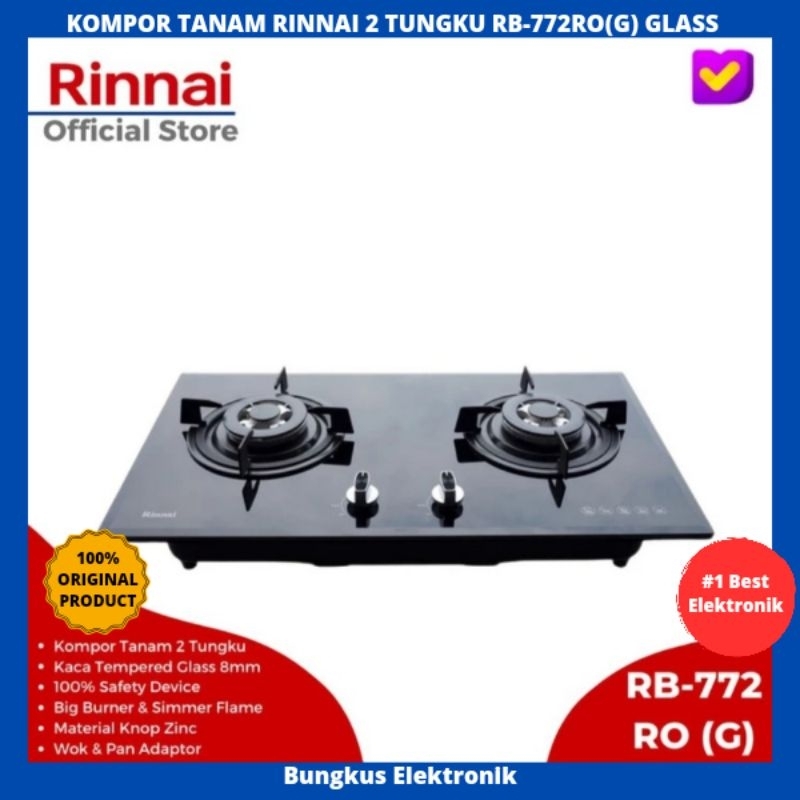 KOMPOR TANAM RINNAI 2 TUNGKU RB-772RO(G) TEMPERED GLASS KOMPOR TANAM RINNAI 2 TUNGKU
