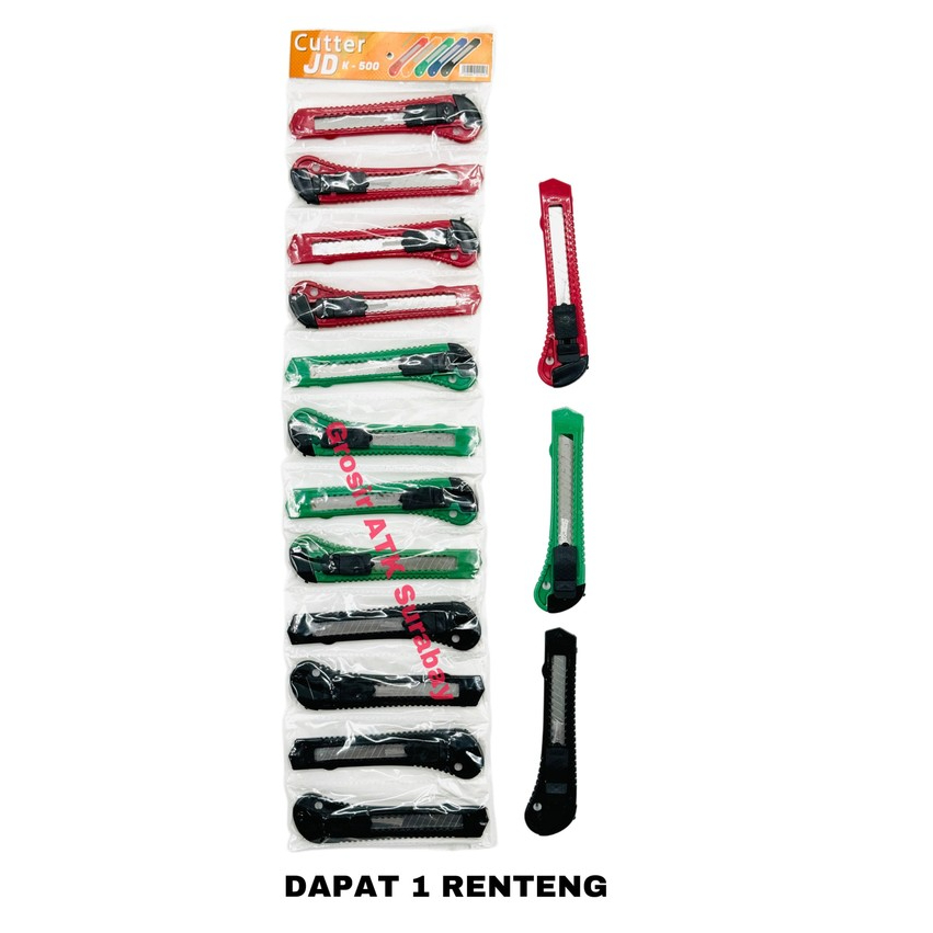 

( DAPAT 1 RENTENG 12 PCS ) CUTTER RENTENG JD BUTEK BESAR K-500 / Cutter Renteng Jenia Butek Besar K-500 Murah bagus
