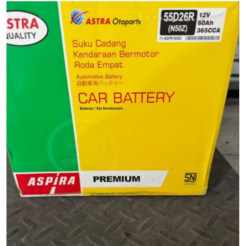 Aki Mobil Kijang Kapsul, Kijang Bensin, Traga, Truk, L300, L200 N50Z / 55D26R ASPIRA HYBRID Aki Basa