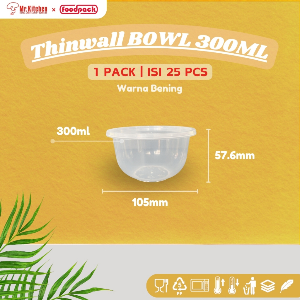 [ISI 25pcs] 300ml Thinwall BOWL / MANGKOK BOWL Plastik + TUTUP CUP