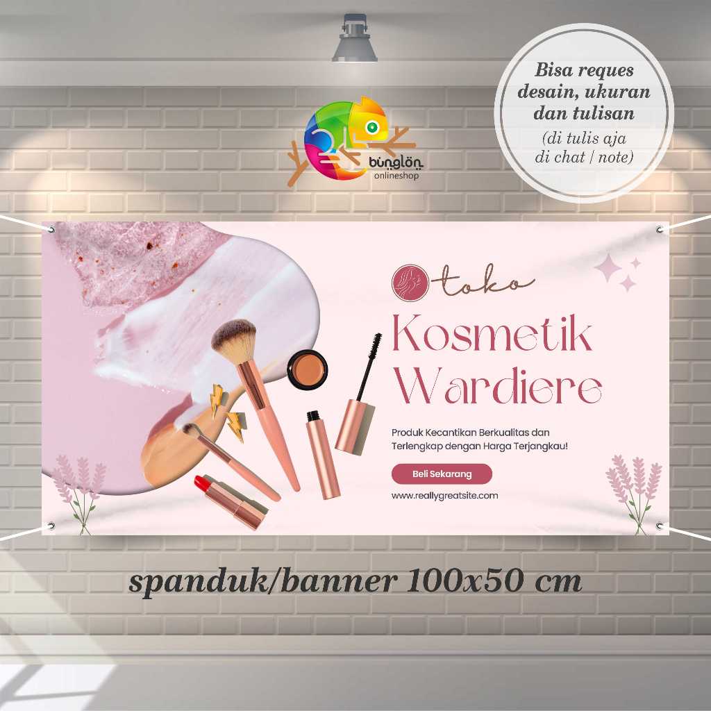 Cetak Spanduk Banner Merah Muda Bunga Aesthetic Toko Kosmetik