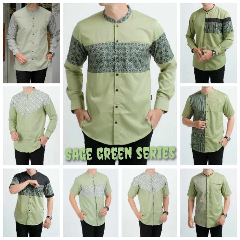 Kurta Pakistan Pria Dewasa Sage Green Sage Mint Premium