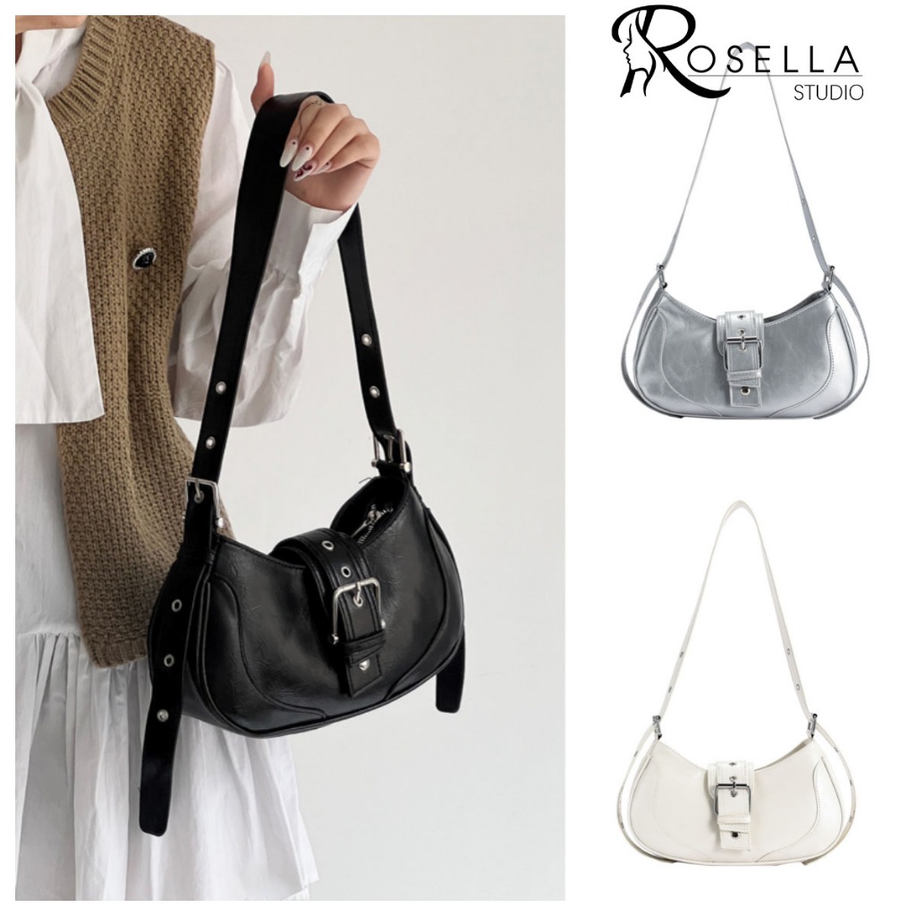 Tas Bulan Sabit Mode Retro y2k Korea shoulder bag Tas Ketiak Hitam Tas Selempang Komuter Wanita
