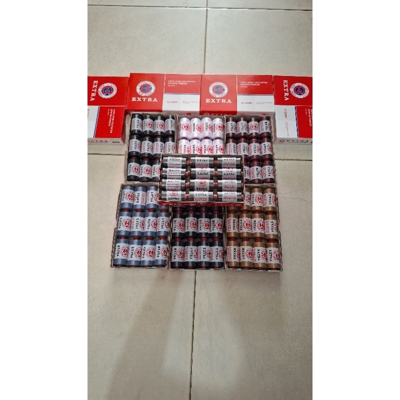 Benang Jahit EXTRA Satu Warna Lusinan (Hitam/Putih/Warna lain) 1lusin 1warna