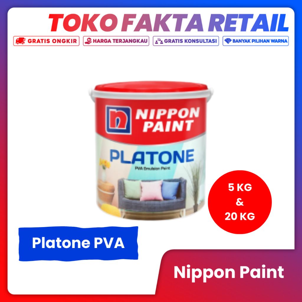 Cat Tembok Interior Nippon Paint Platone PVA Putih 5 kg & 20 kg