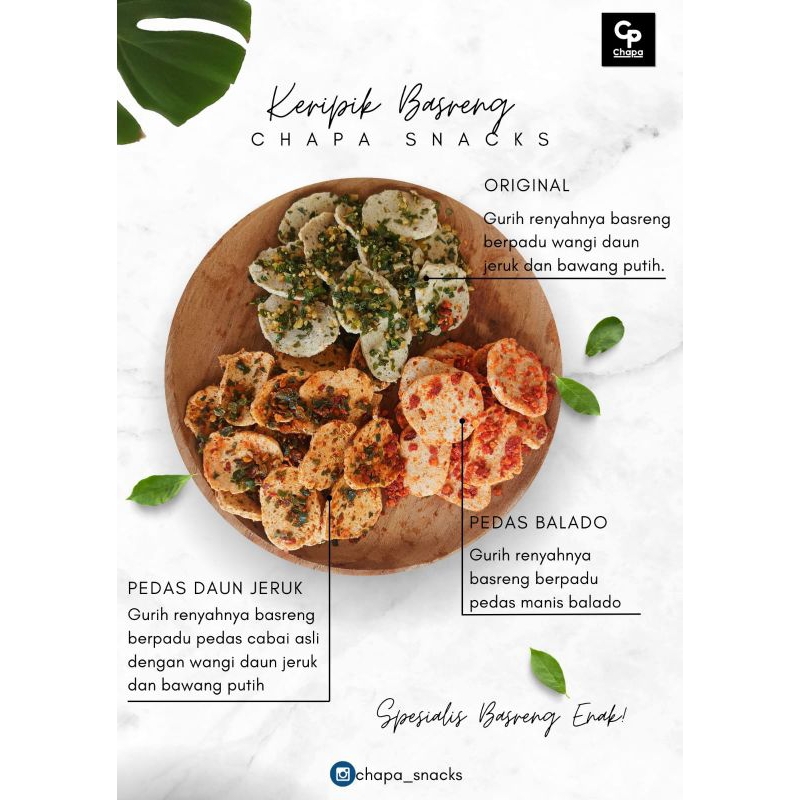 

CHAPA SNACKS [70 & 140 gr] - Chapa Basreng Baso Goreng Pedas Gurih Daun Jeruk - Balado - Original